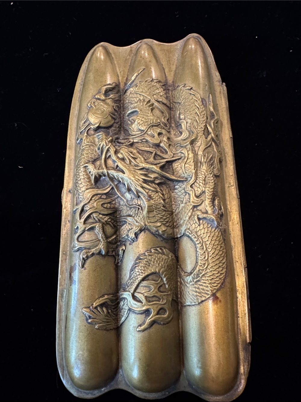 Rare Antique Signed Chinese Bronze Dragon Multi-Tube Cigar/Cigarette Case
